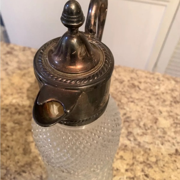 Crystal Carafe Pitcher Silver Plated Lid Pour Spout Cristal Darques Italy - Picture 2 of 6